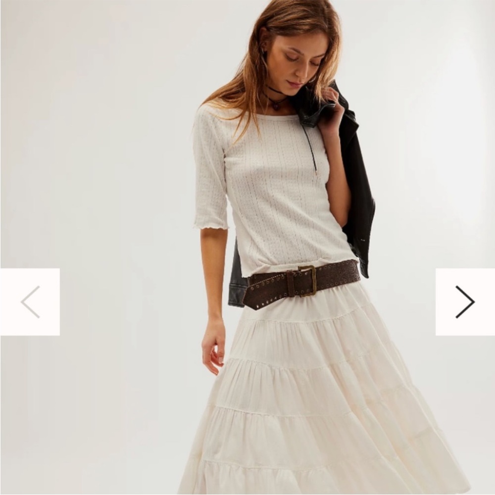 NWOT Free People Full Swing Tiered Cotton Blend Midi Skirt with pockets